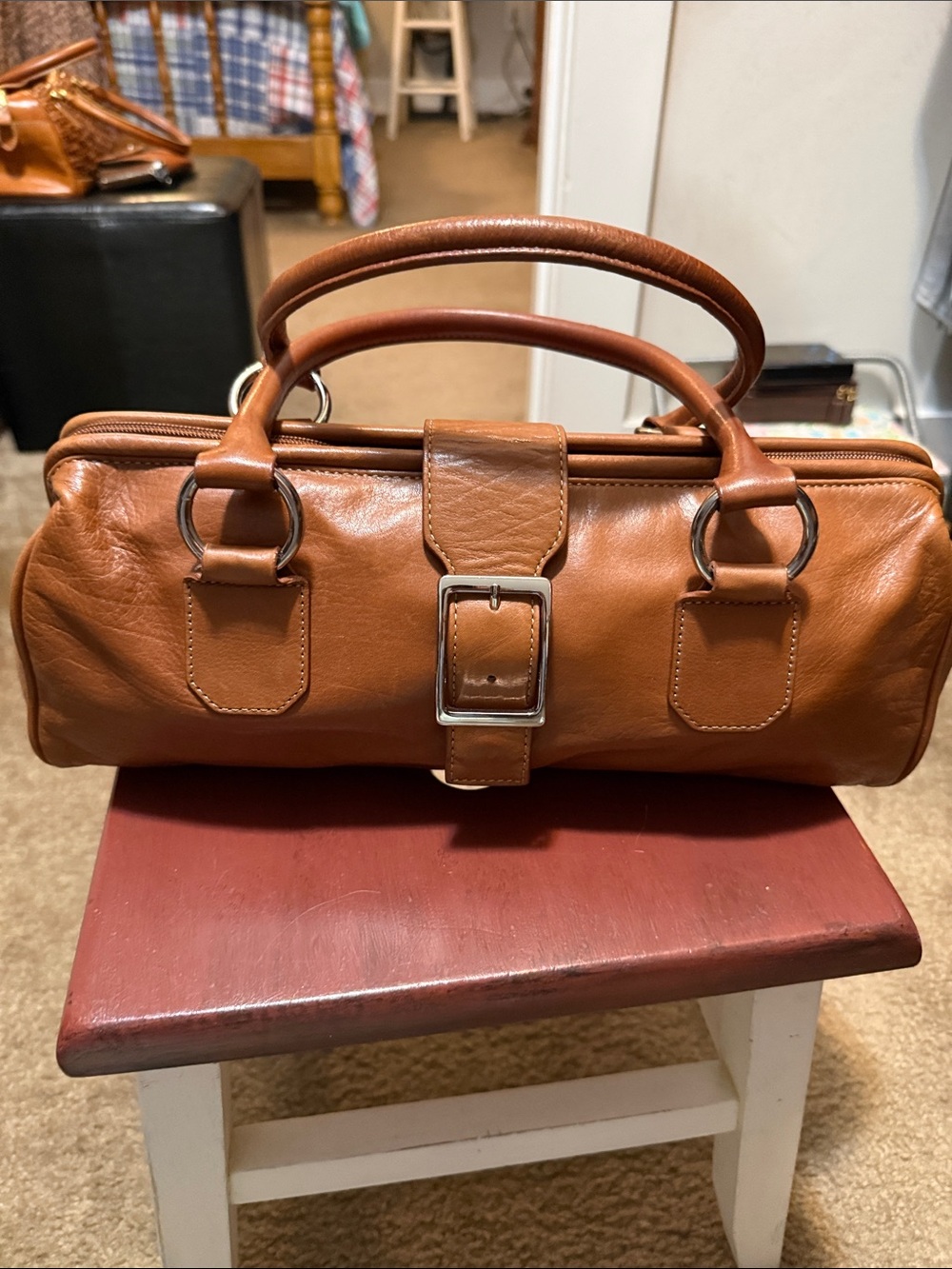 Fossil vintage Leather Barrel Satchel Bag - Brown